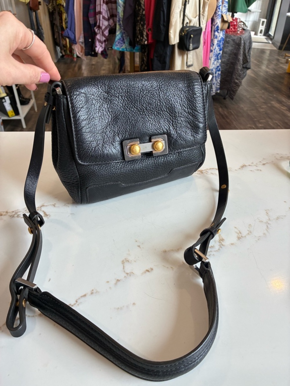 Marc by Marc Jacobs Black Leather Crossbody Bag with Gold Hardware